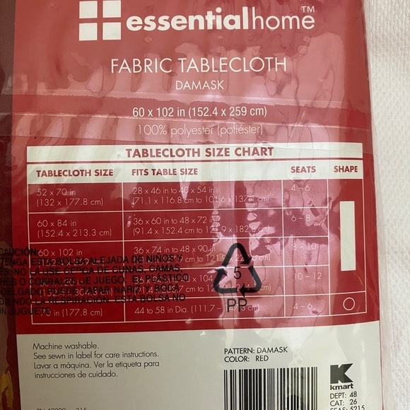 Essential Home Fabric Damask Tablecloth RED NWT - Picture 4 of 6